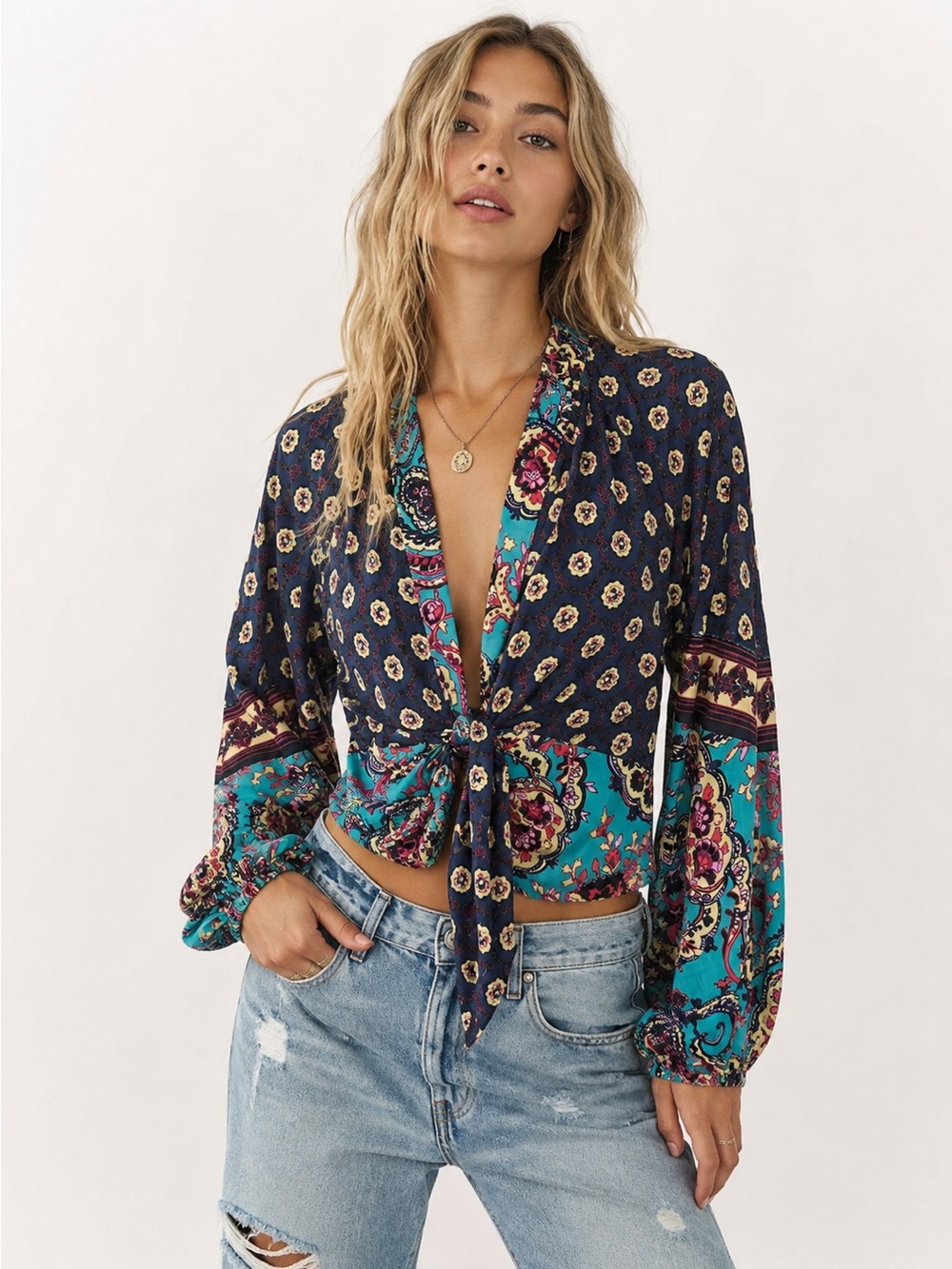 🌺 Free People Run Free Tunic Blouse – Night Combo
